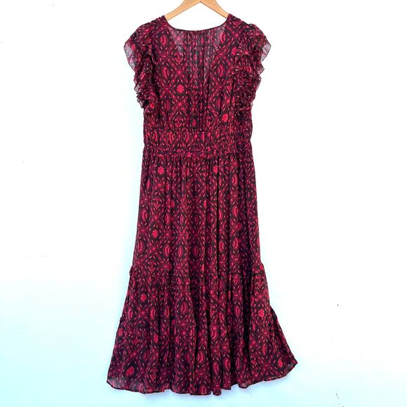 Ulla Johnson Anika Ruffle Midi Dress Red Fuchsia Dress Floral 10 Silk - Picture 6 of 11